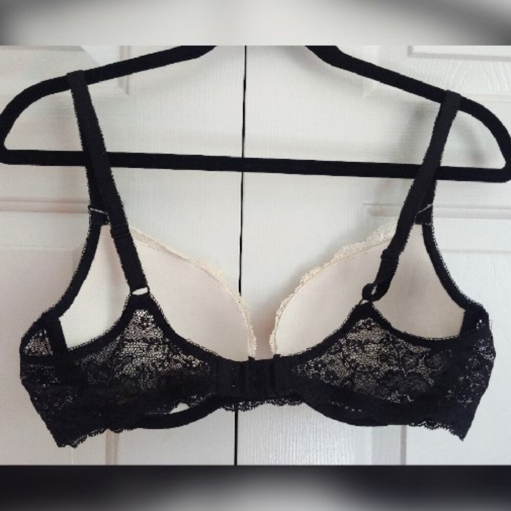Victoria's Secret Dream Angels Lace Black and White Demi Bra Plunge Size 36C - Picture 4 of 8